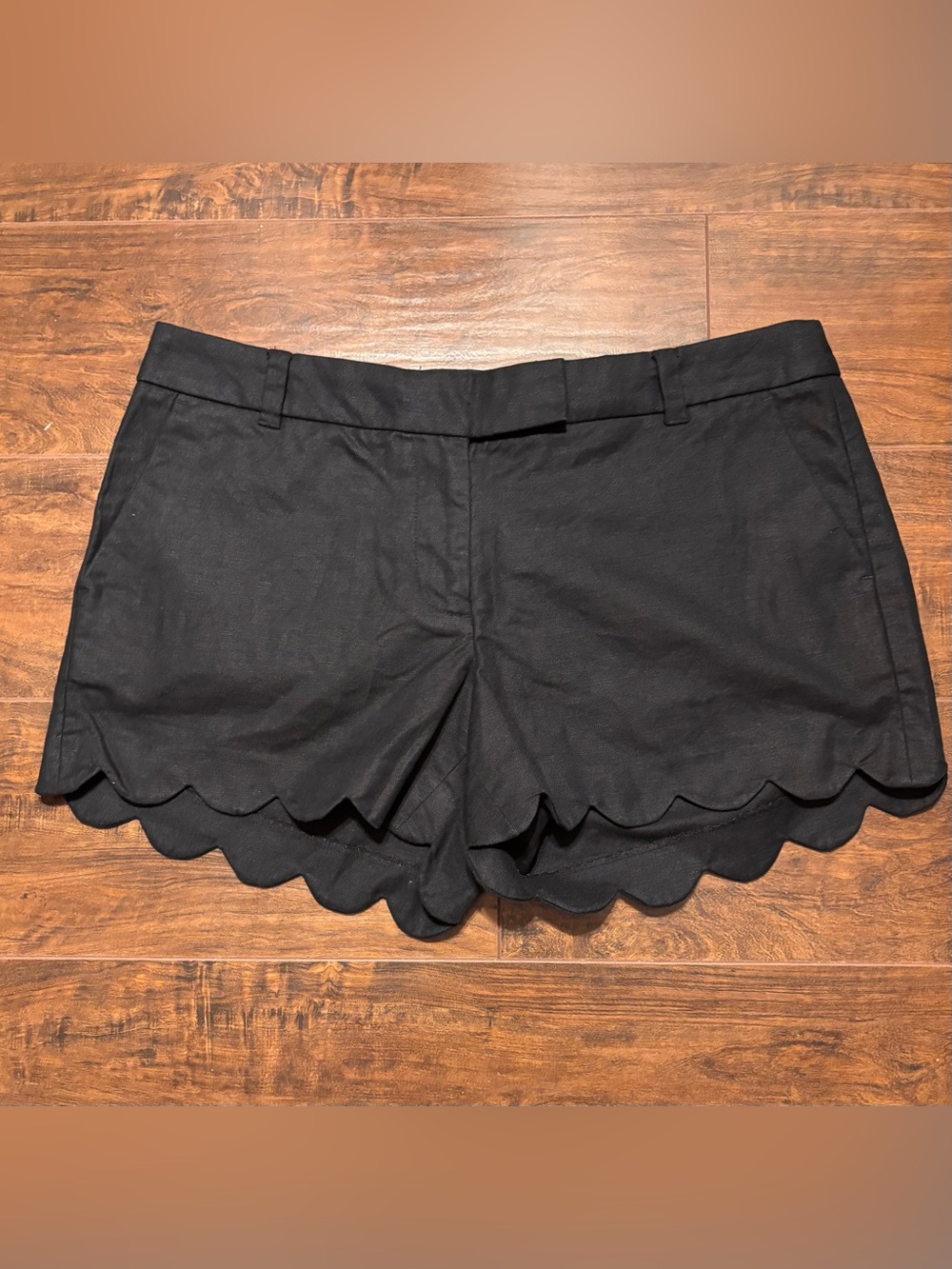 J Crew Black Scalloped Hem Women's Shorts Size 10 Linen